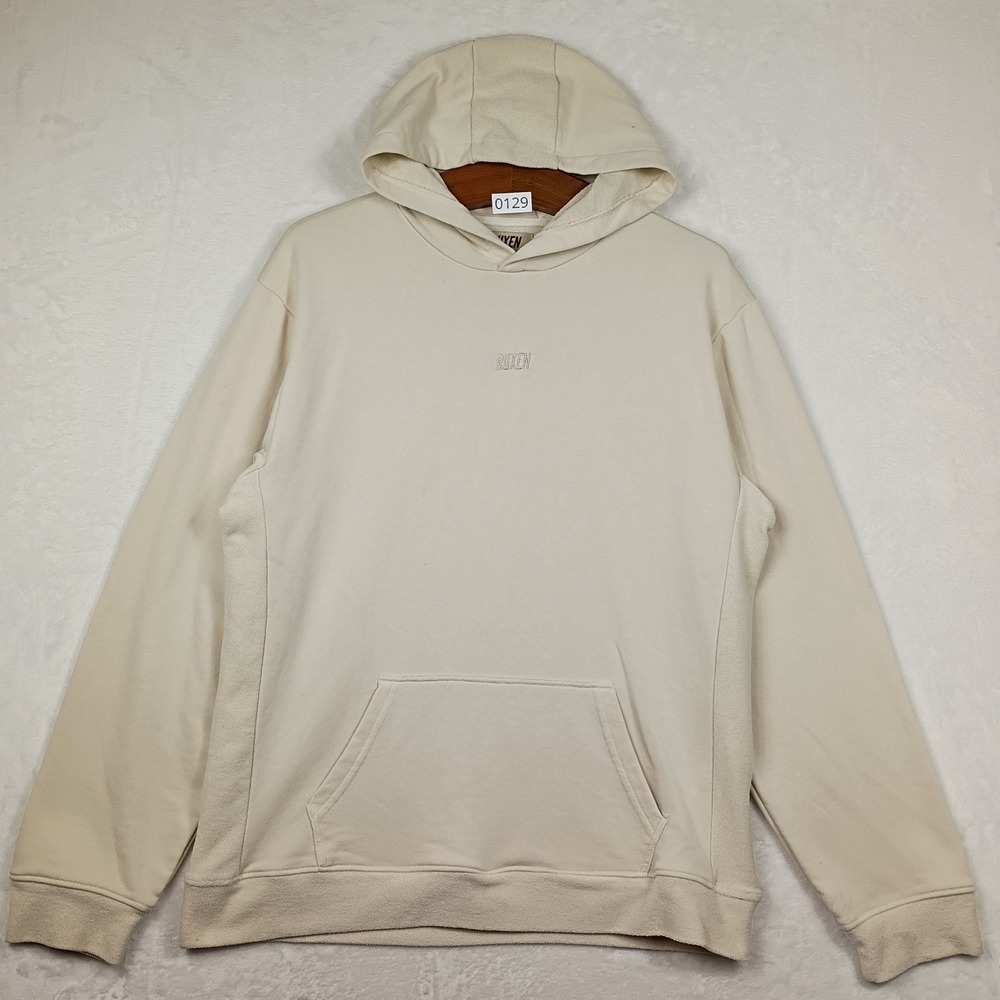 Ruxen Mens Hooded Sweatshirt Cream Off White Pullover Hoodie L